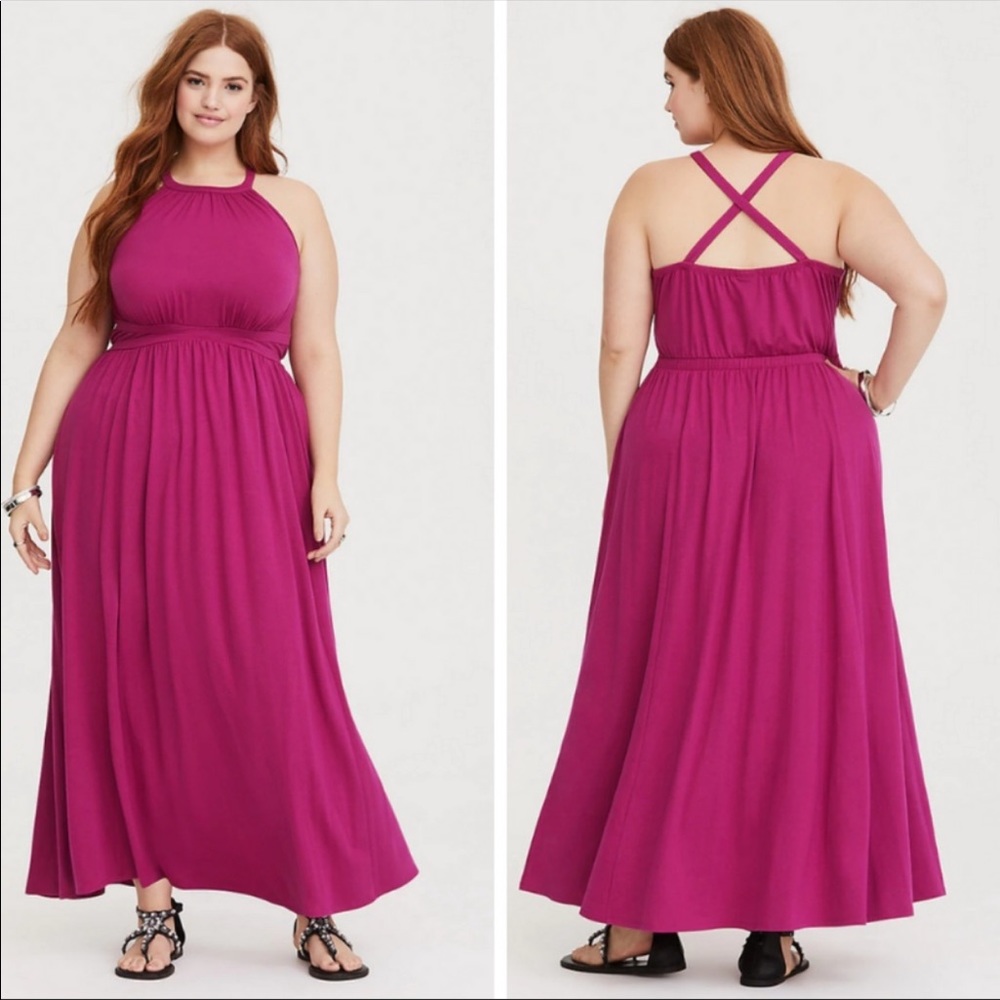 Torrid Raspberry High Neck Jersey Maxi Dress